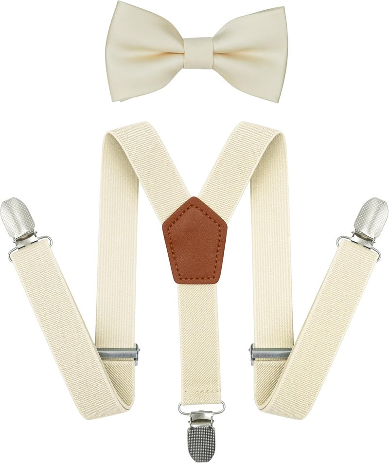 BEWDIO Adjustable Baby Boy Suspenders and Bow Tie, Pre-tied Kids Bowtie and Elastic Suspenders with 4 Strong Metal Clips - Image 1